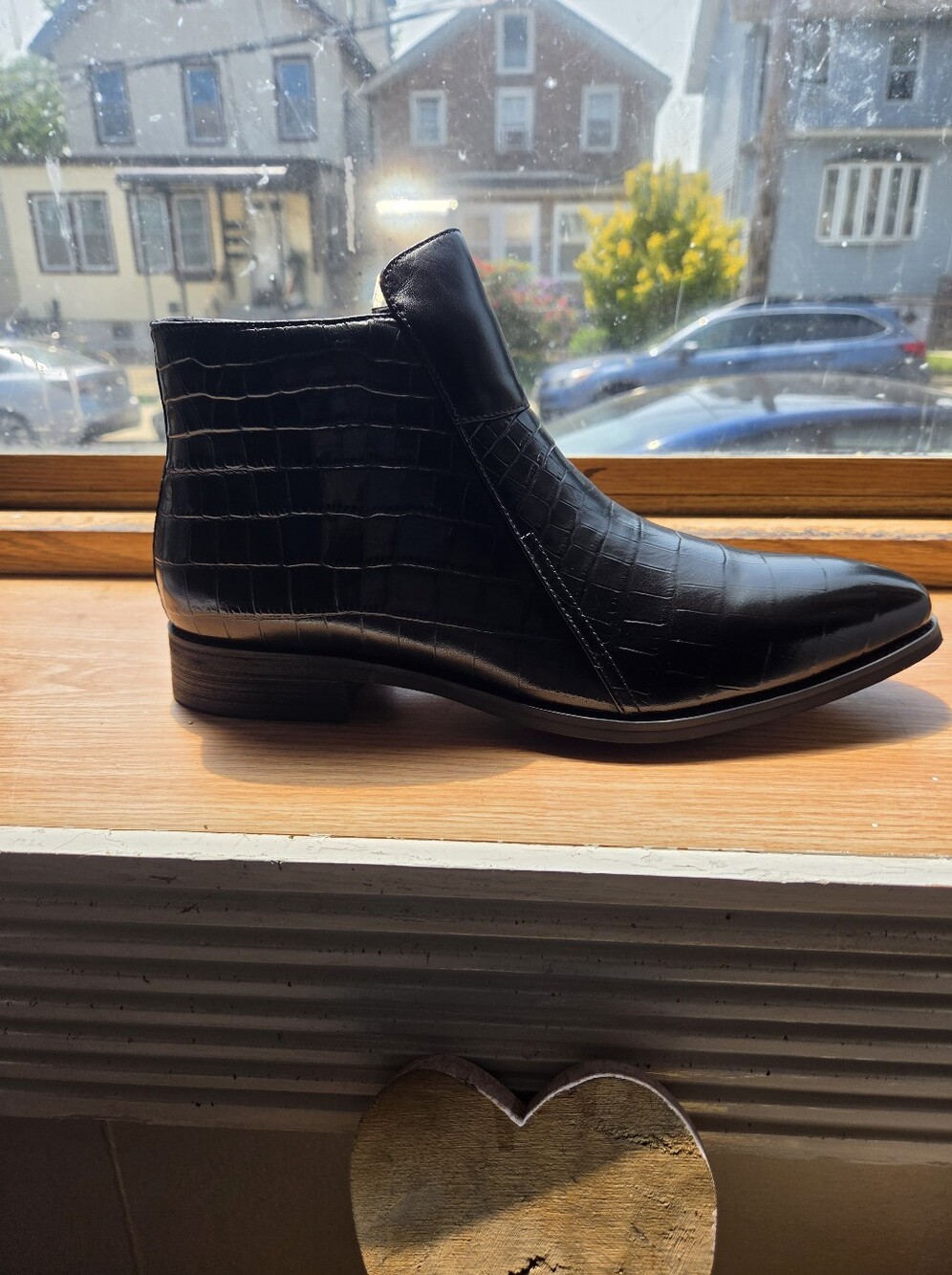 Men's Black Croc-Embossed Leather Ankle Boots